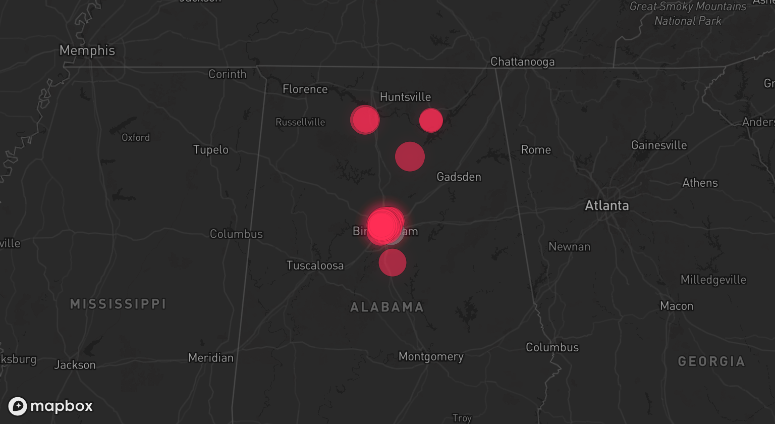 Storm warning map: Birmingham, AL