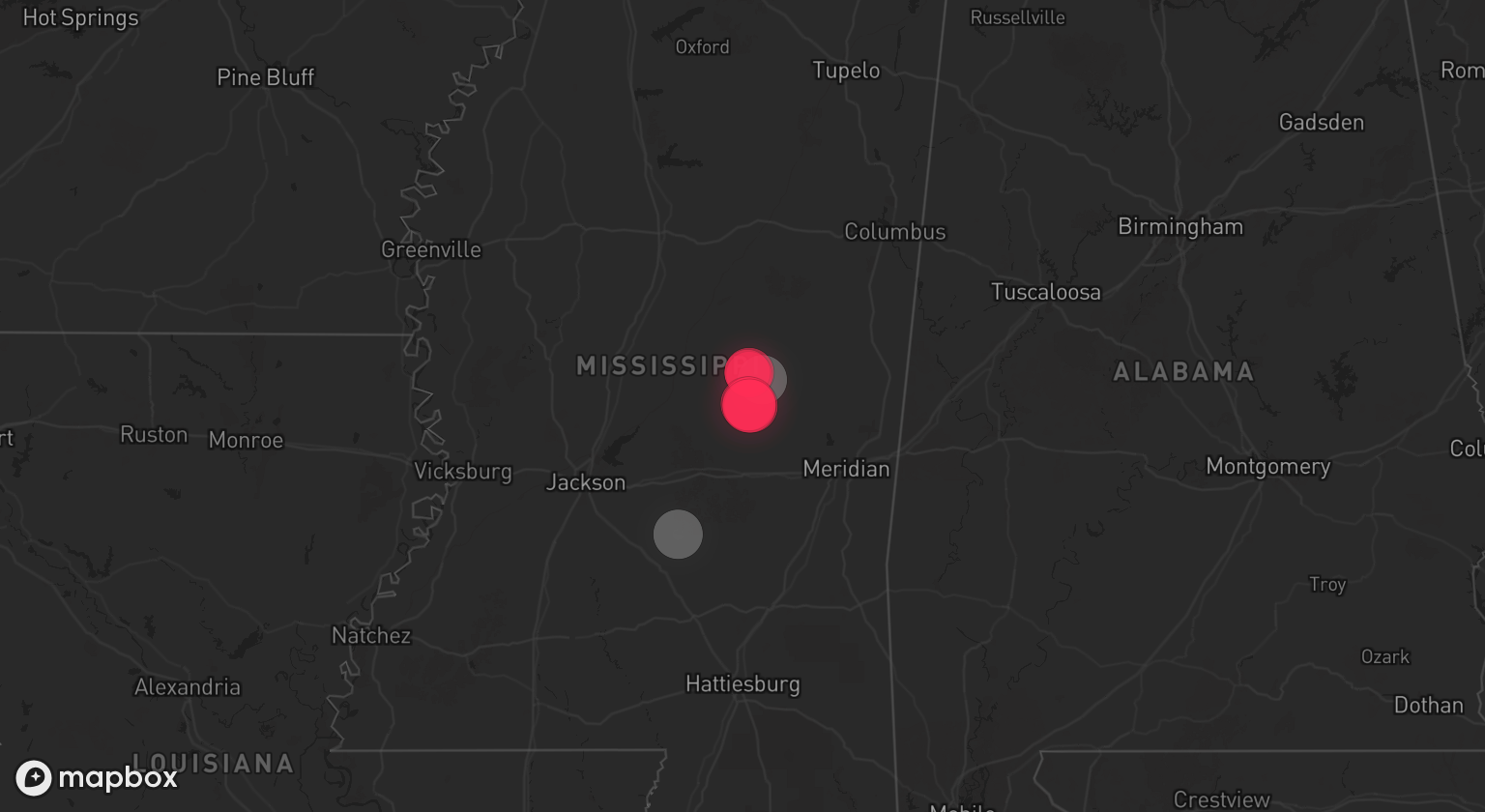 Storm warning map: Philadelphia, MS