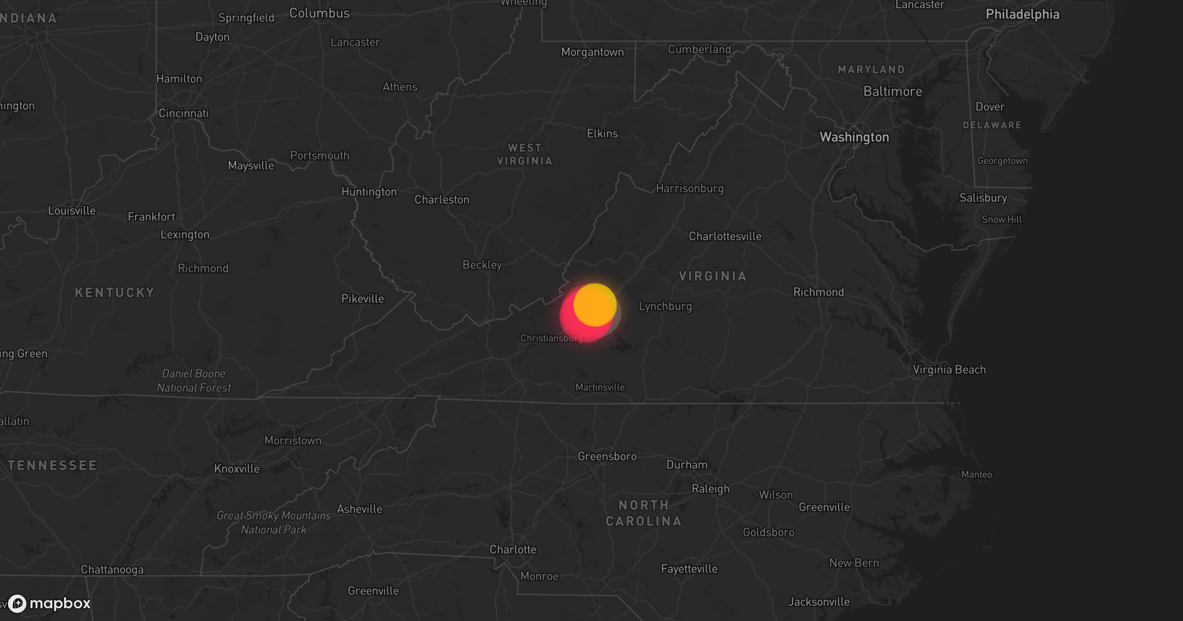 Storm warning map: Roanoke, VA
