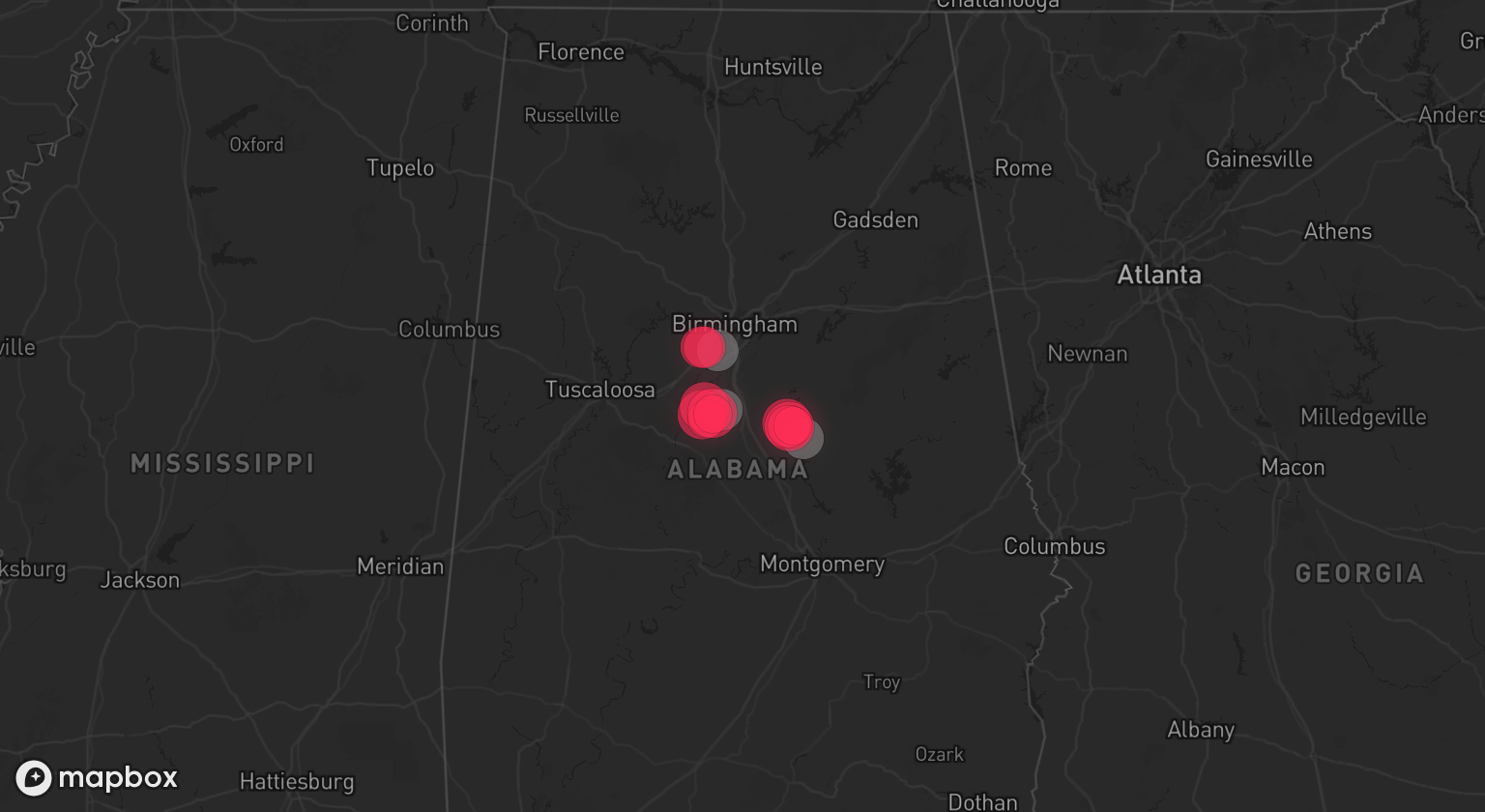 Storm warning map: Bessemer, AL