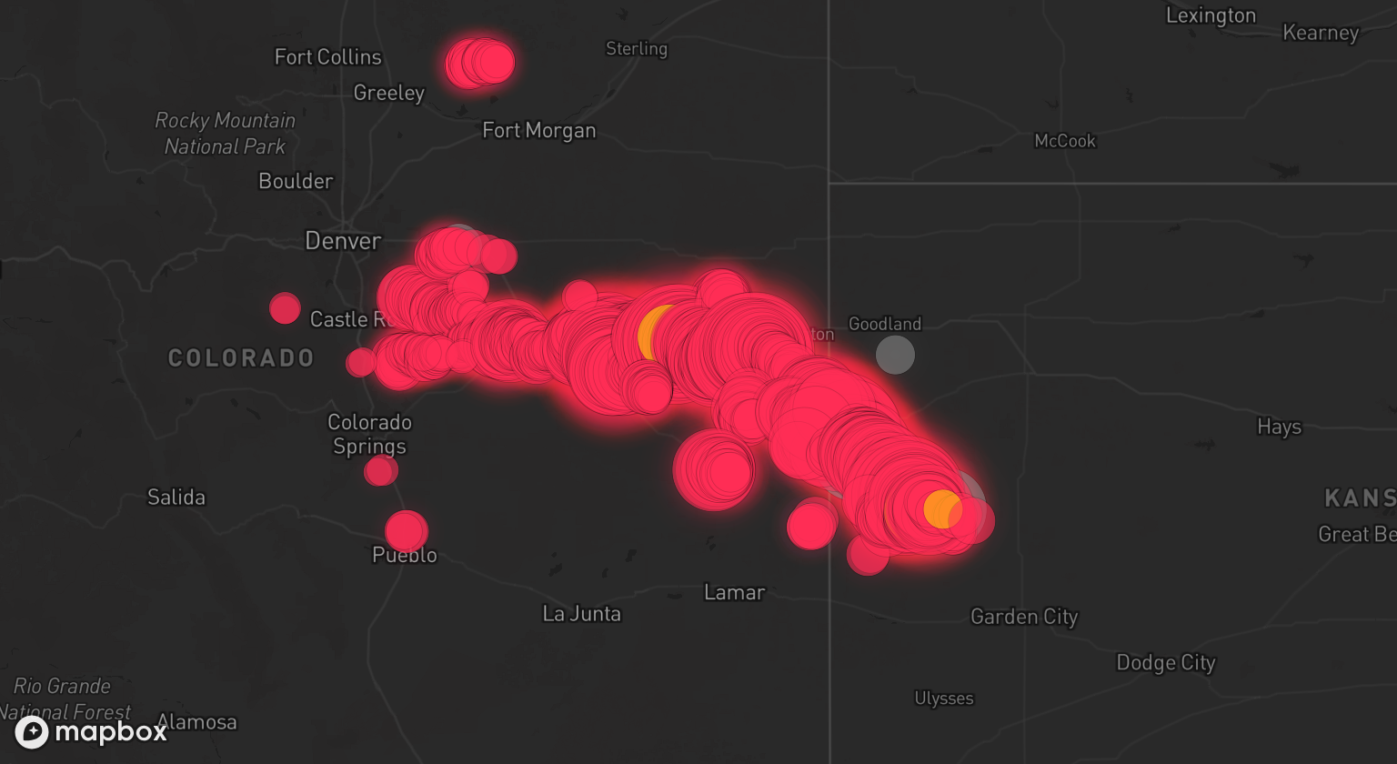 Storm warning map: Kiowa, CO