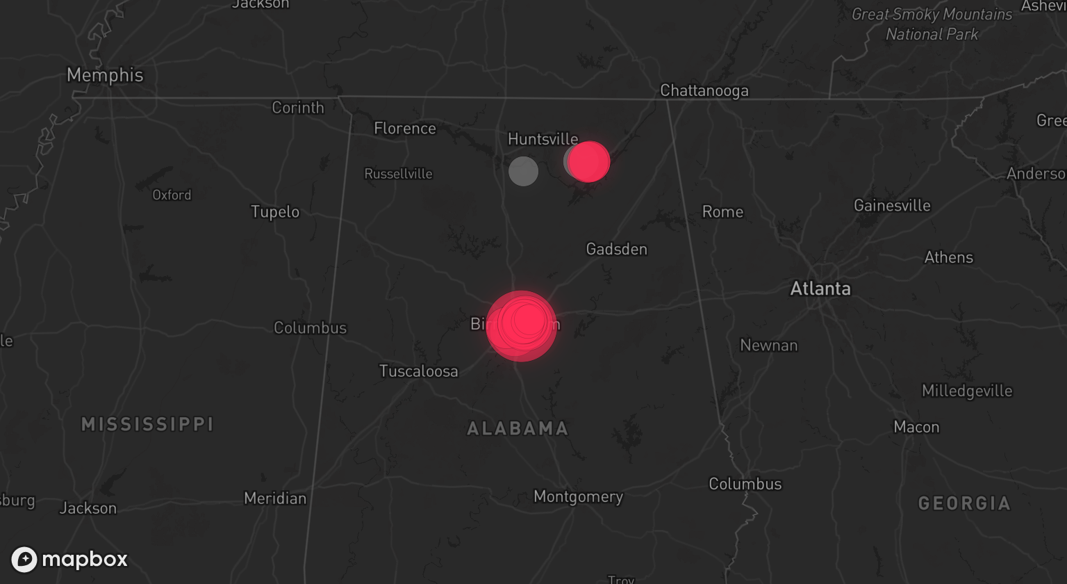 Storm warning map: Birmingham, AL