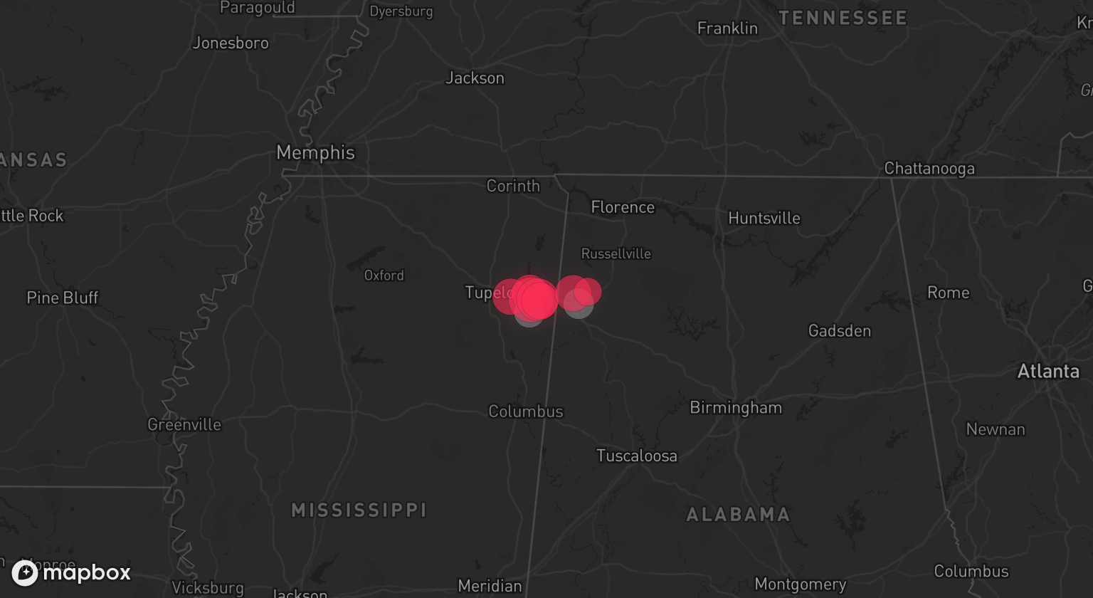 Storm warning map: Nettleton, MS