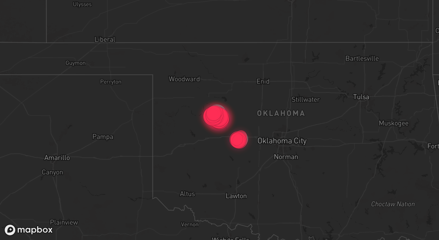 Storm warning map: Hinton, OK