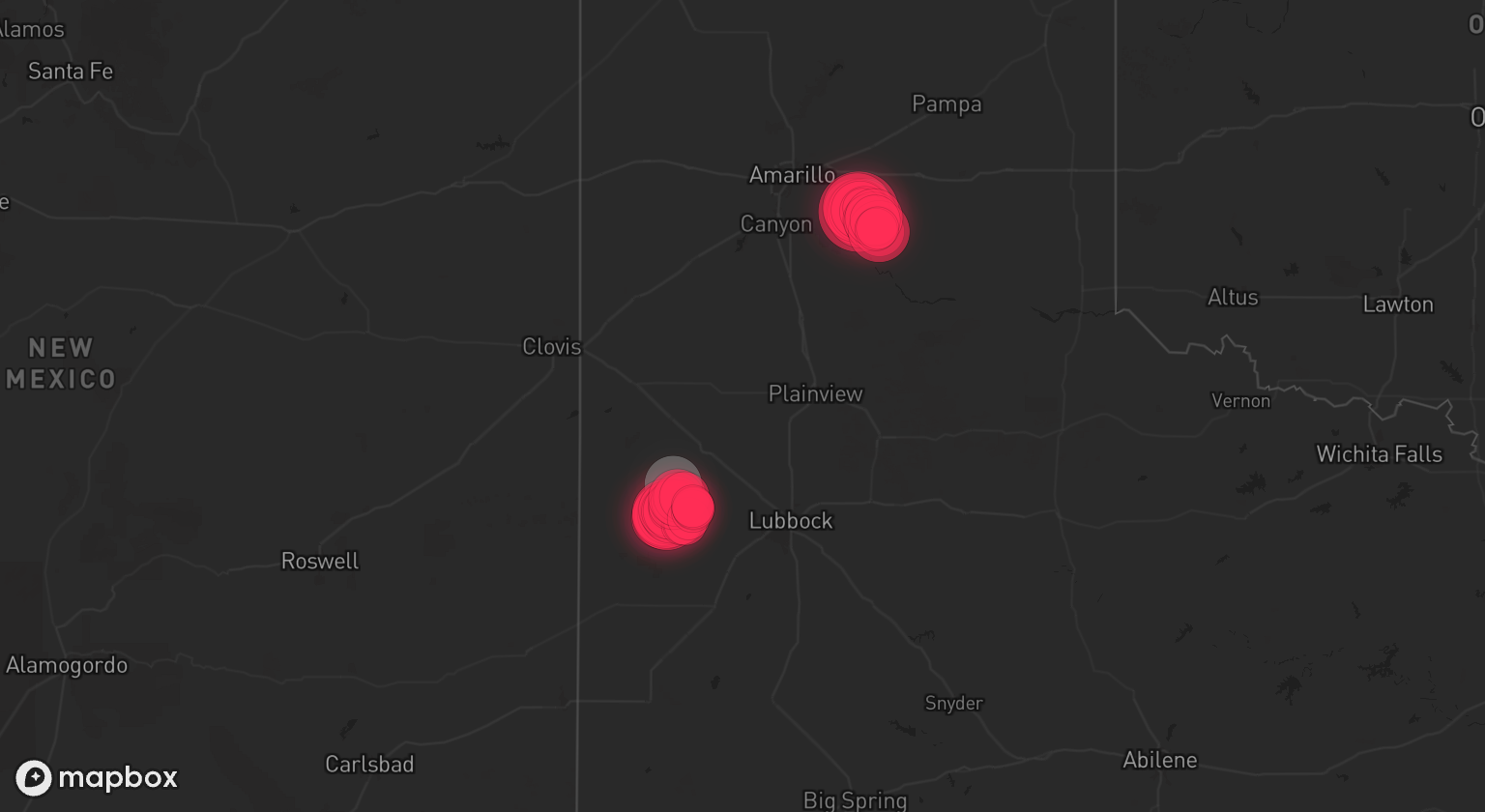 Storm warning map: Levelland, TX