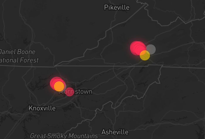 Storm warning map: Knoxville, TN