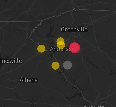 Storm warning map: Abbeville, SC