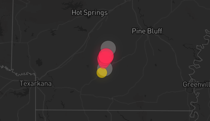 Storm warning map: Camden, AR