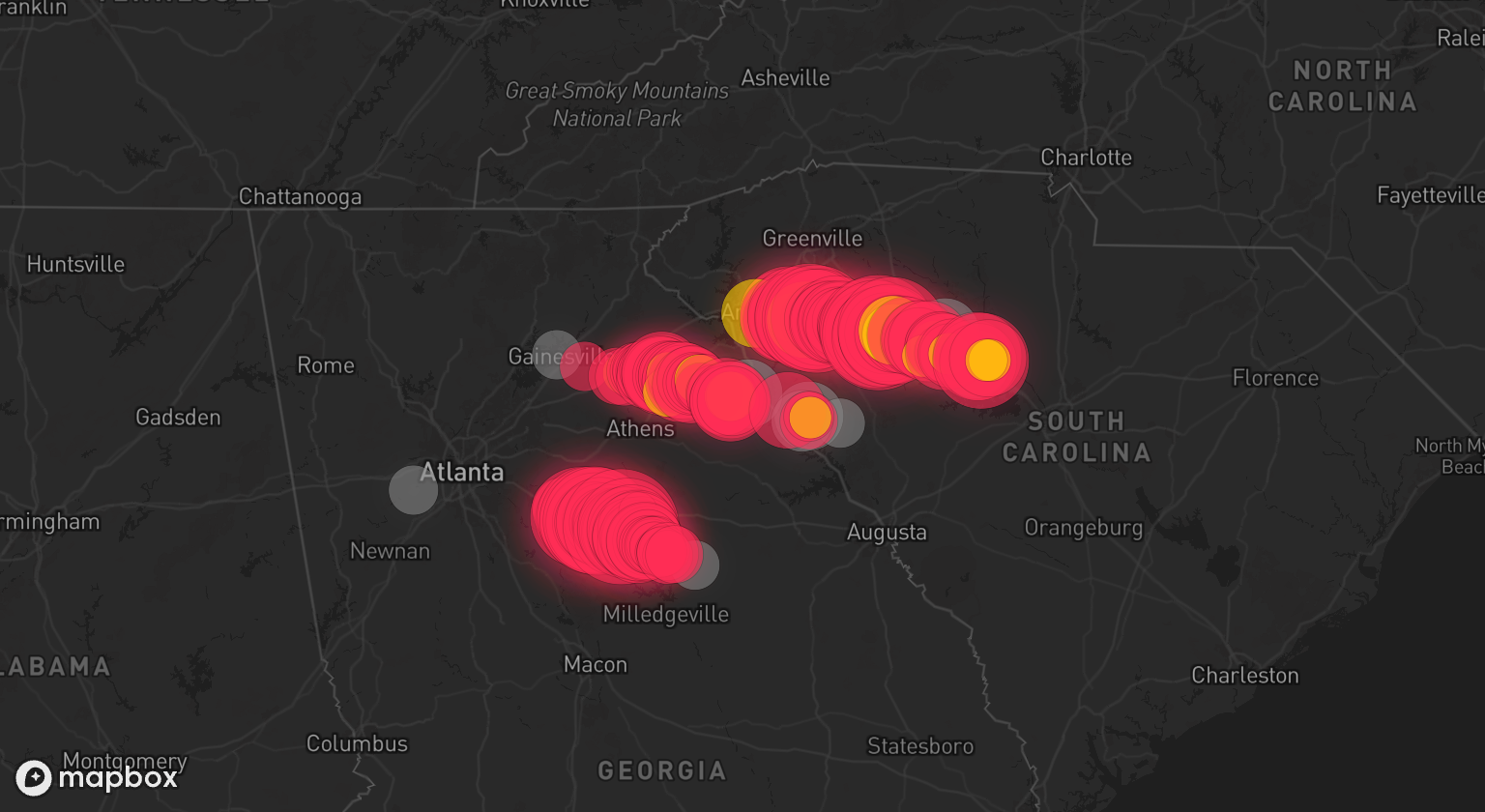 Storm warning map: Douglasville, GA