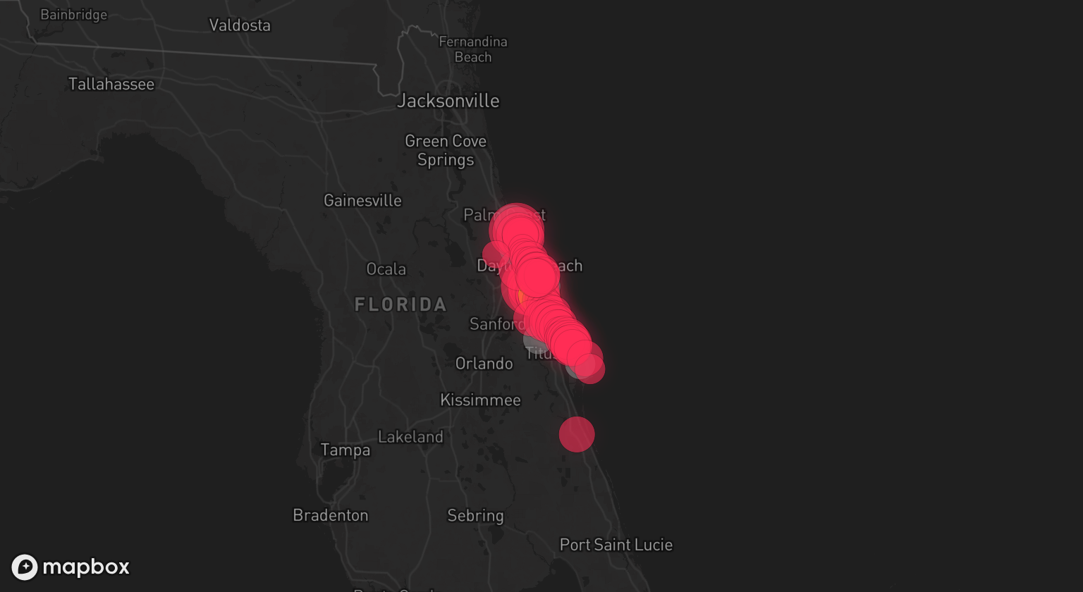 Storm warning map: Edgewater, FL