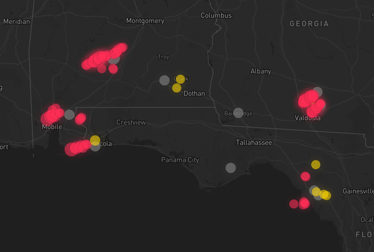Storm warning map: Beatrice, AL