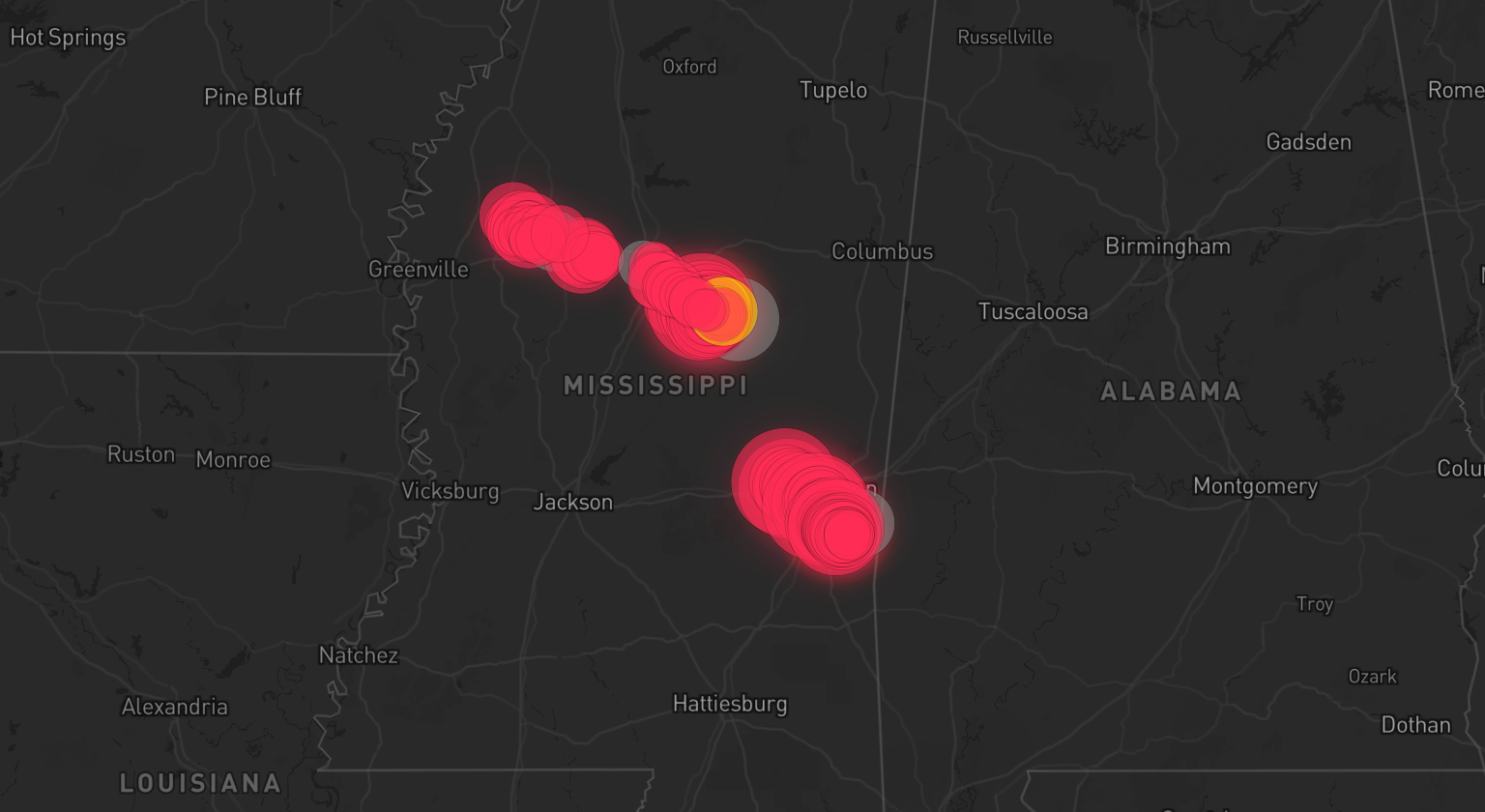 Storm warning map: Kilmichael, MS