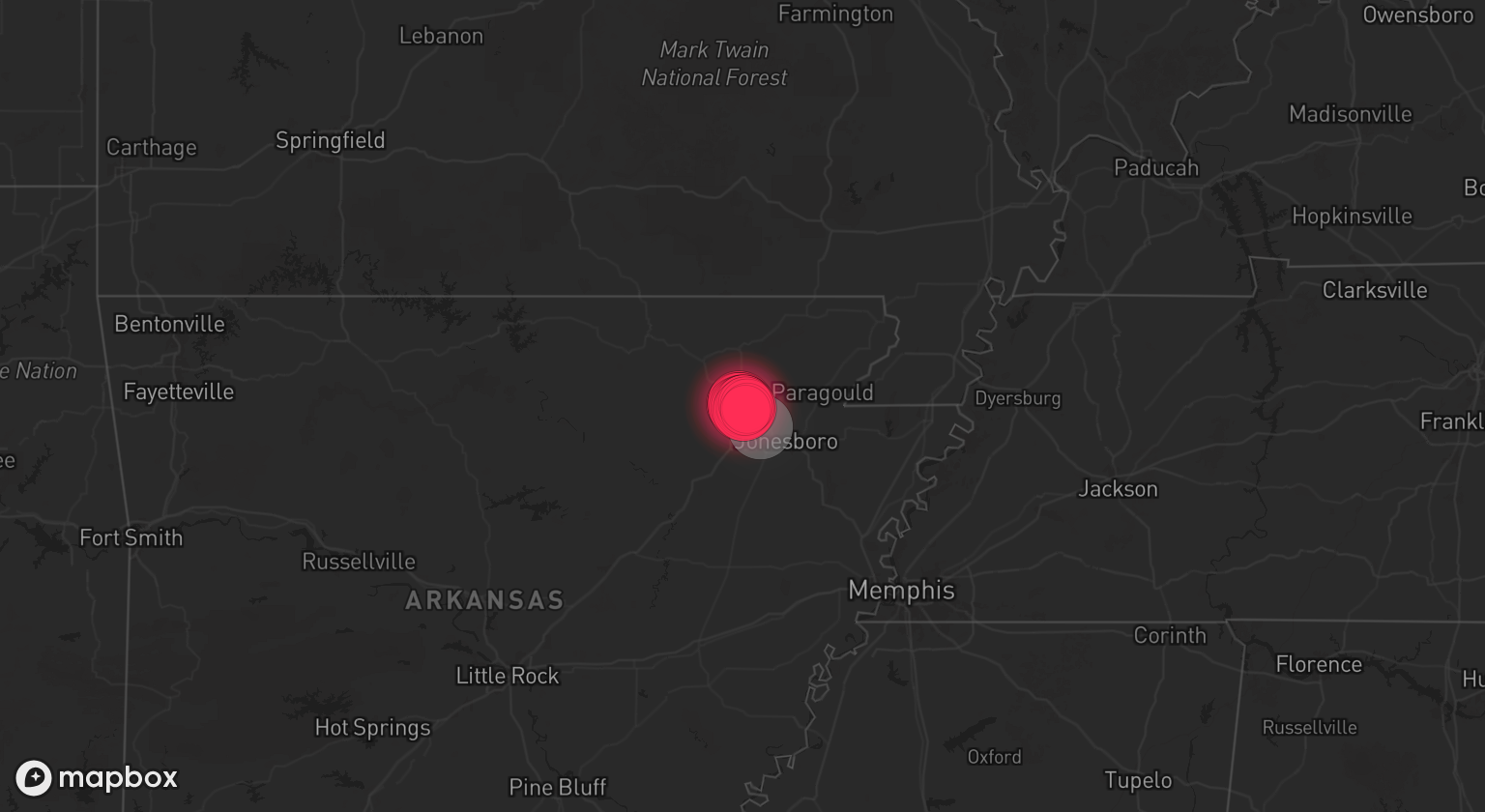 Storm warning map: Walnut Ridge, AR