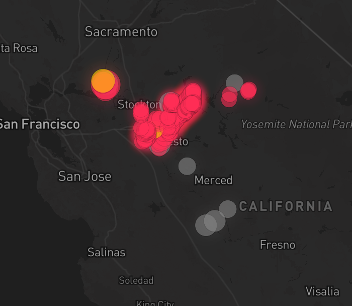 Storm warning map: Dos Palos, CA