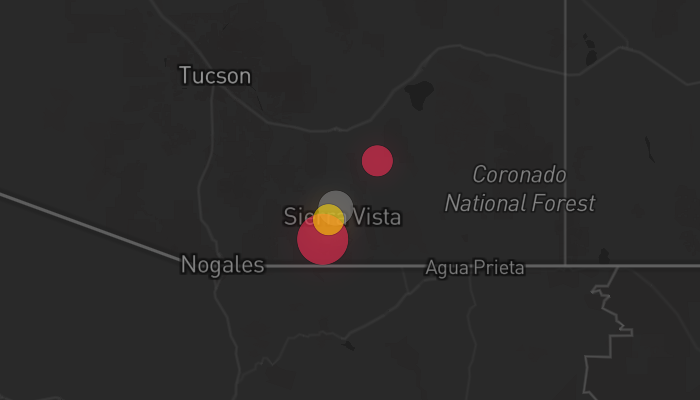 Storm warning map: Huachuca City, AZ