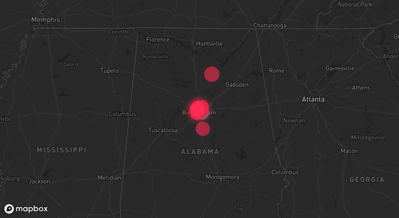 Storm warning map: Birmingham, AL