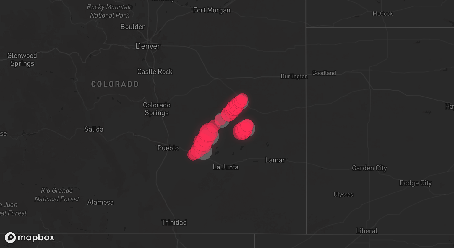 Storm warning map: Olney Springs, CO