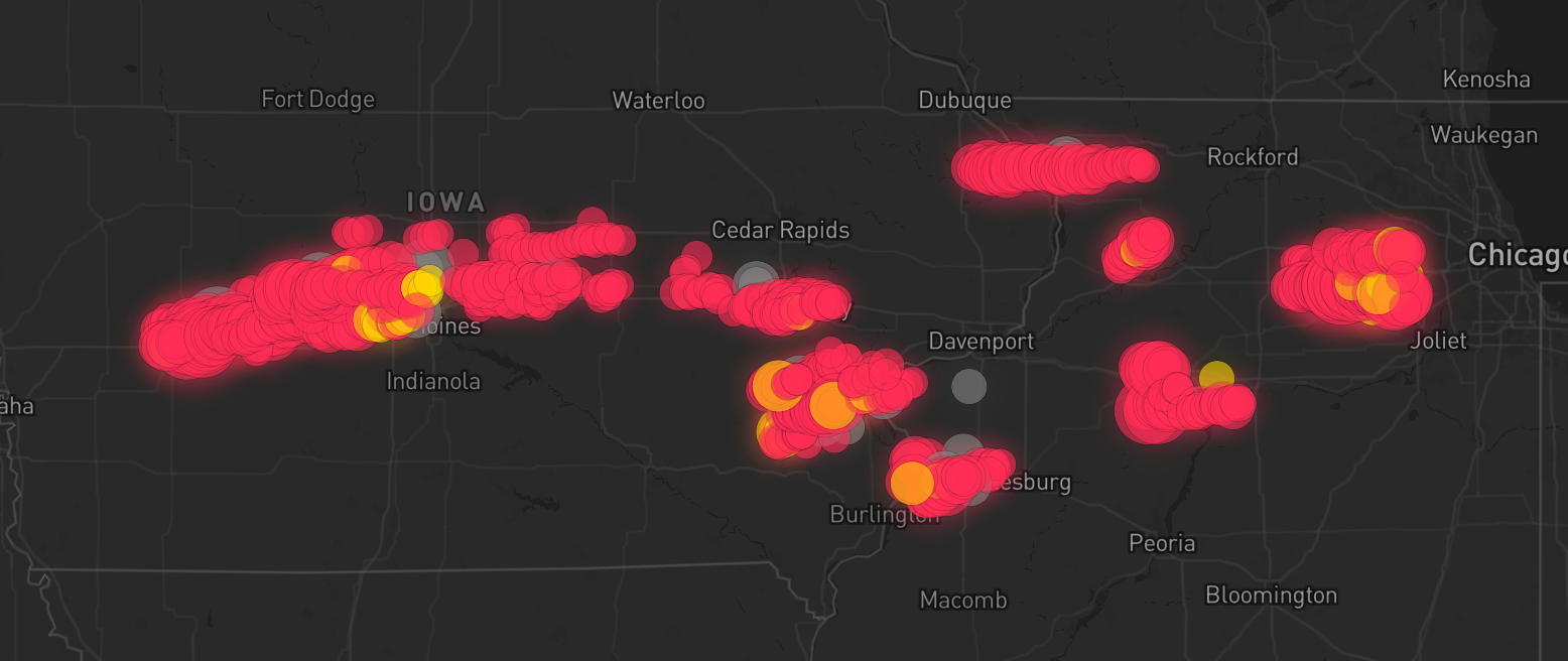 Storm warning map: Des Moines, IA
