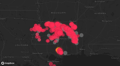 Storm warning map: Raymond, MS
